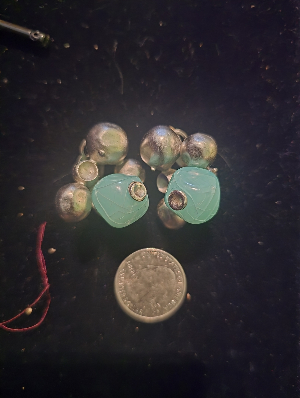 Unique Mid-Century Modernist Clip-On Earrings with Green Lucite Cabochons - Picture 4 of 5